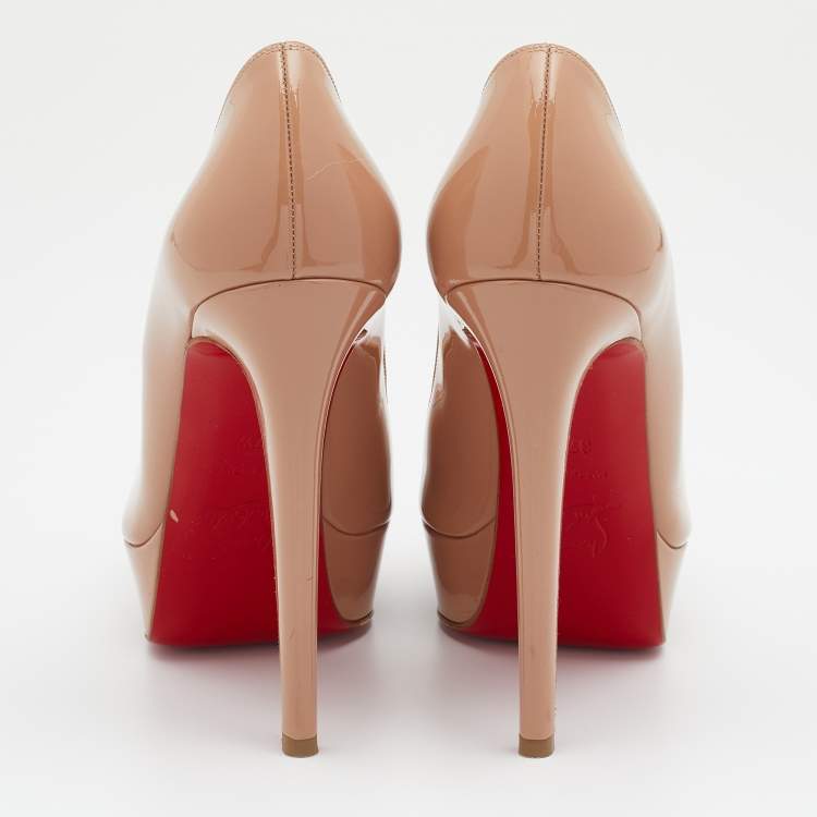 Pre Owned Christian Louboutin Beige Patent Leather Bianca Platform Pumps Size 37.5