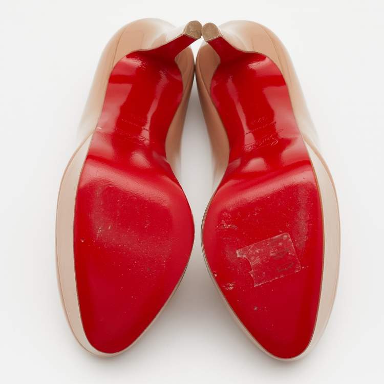 Pre Owned Christian Louboutin Beige Patent Leather Bianca Platform Pumps Size 37.5