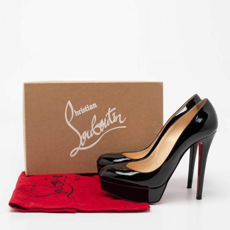 Pre Owned Christian Louboutin Black Patent Leather Bianca Platform Pumps Size 38.5