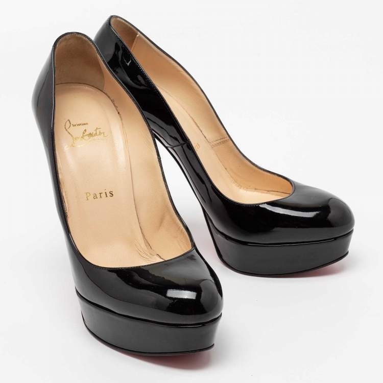 Pre Owned Christian Louboutin Black Patent Leather Bianca Platform Pumps Size 38.5