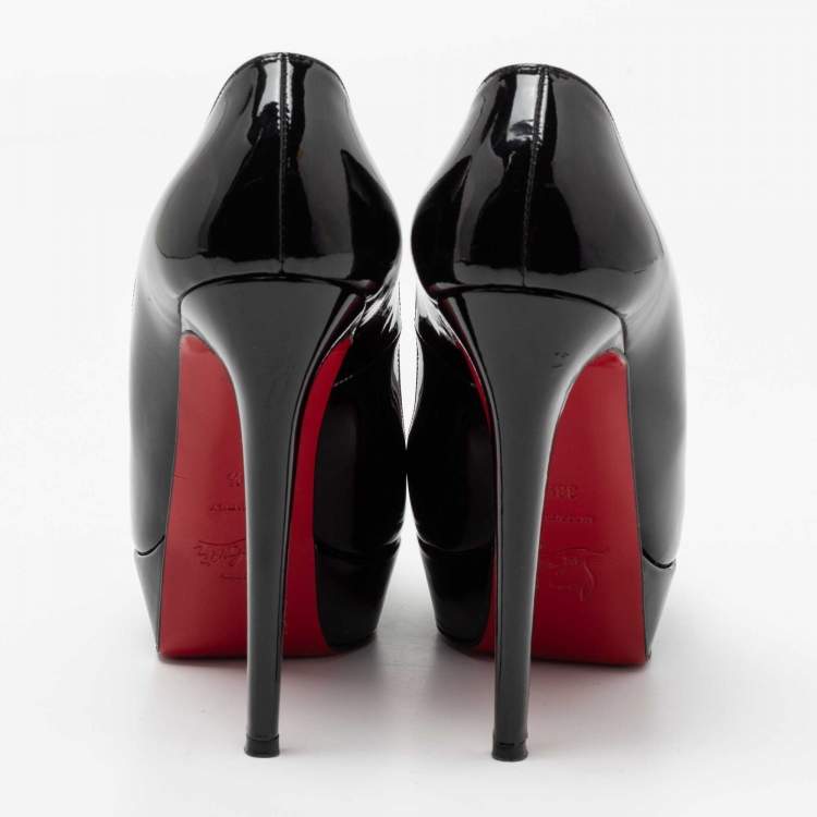 Pre Owned Christian Louboutin Black Patent Leather Bianca Platform Pumps Size 38.5