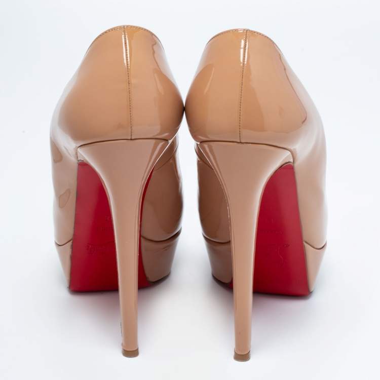Pre Owned Christian Louboutin Beige Patent Leather Bianca Platform Pumps Size 38