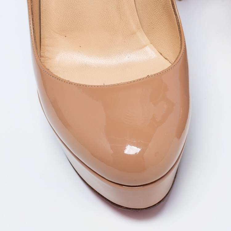 Pre Owned Christian Louboutin Beige Patent Leather Bianca Platform Pumps Size 38