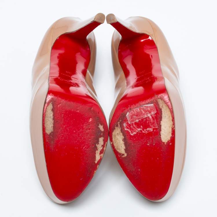 Pre Owned Christian Louboutin Beige Patent Leather Bianca Platform Pumps Size 38