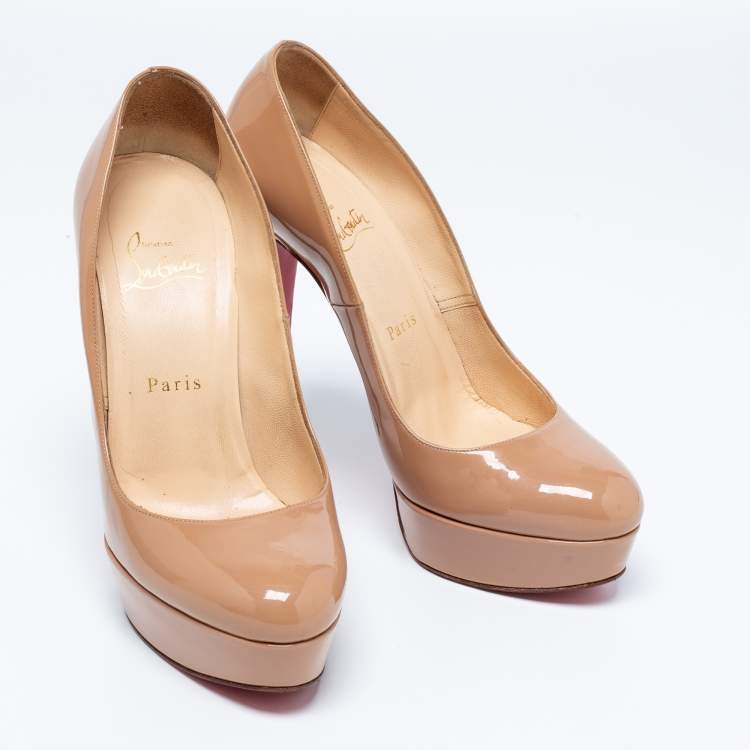 Pre Owned Christian Louboutin Beige Patent Leather Bianca Platform Pumps Size 38