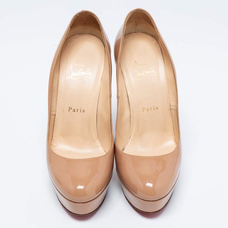 Pre Owned Christian Louboutin Beige Patent Leather Bianca Platform Pumps Size 38