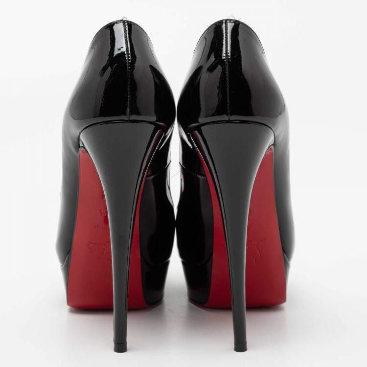 Pre Owned Christian Louboutin Black Patent Leather Lady Peep-Toe Platform Pumps Size 39.5