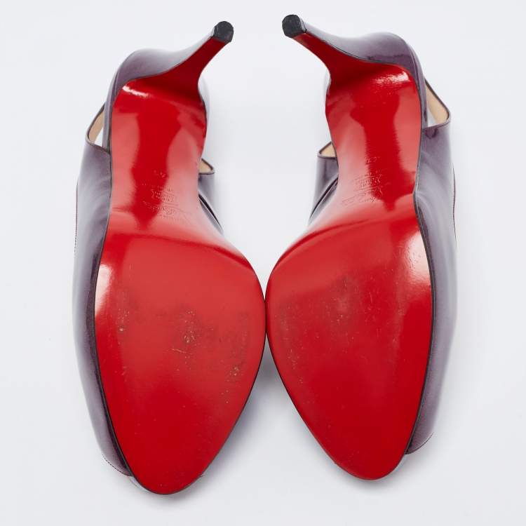Pre Owned Christian Louboutin Purple Glitter Patent Leather No Prive Peep-Toe Slingback Sandals Size 41