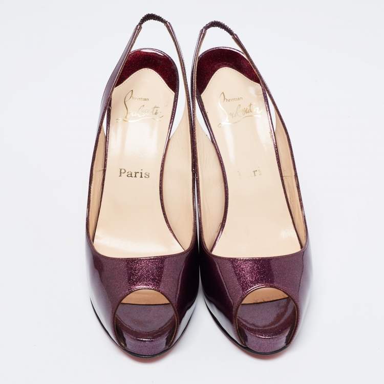 Pre Owned Christian Louboutin Purple Glitter Patent Leather No Prive Peep-Toe Slingback Sandals Size 41