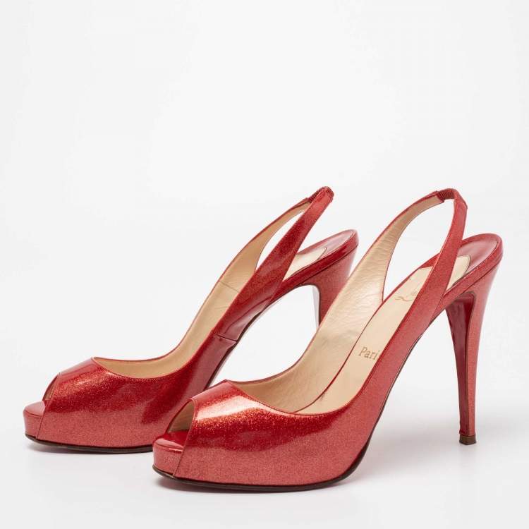 Christian Louboutin Red Glitter Patent Leather No Prive Slingback