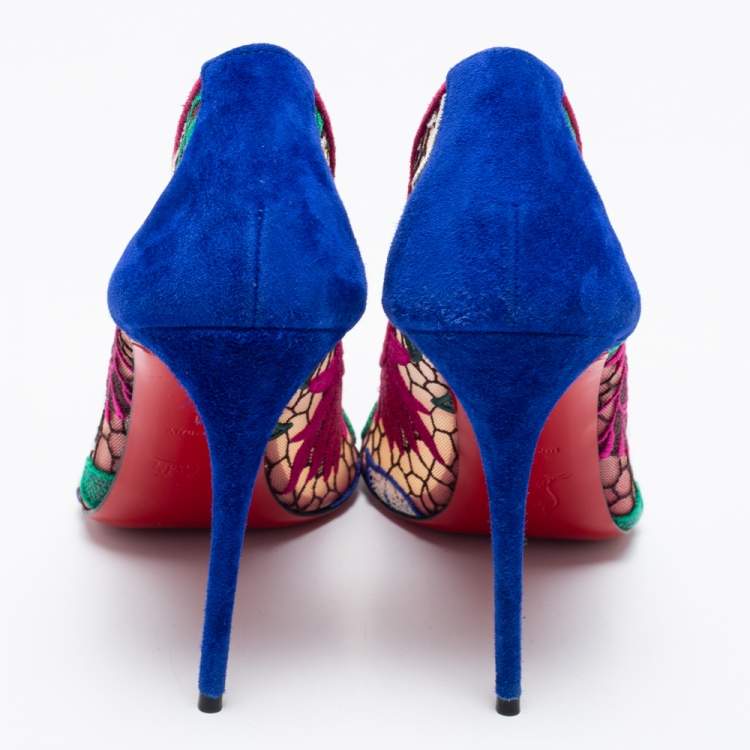 Pre Owned Christian Louboutin Multicolor Follies Lace and Suede Floral Rete Pumps Size 41