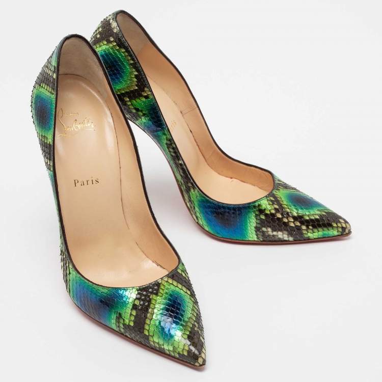Pre Owned Christian Louboutin Tri Color Snakeskin Leather So Kate Pumps Size 41