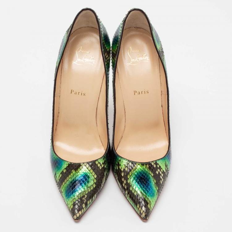 Pre Owned Christian Louboutin Tri Color Snakeskin Leather So Kate Pumps Size 41