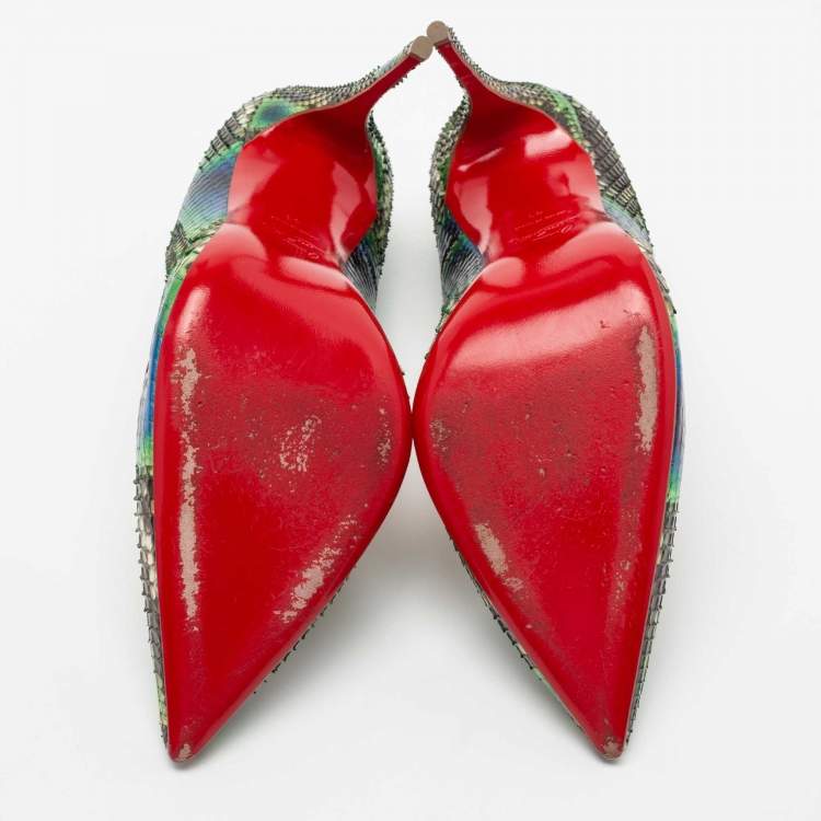 Pre Owned Christian Louboutin Tri Color Snakeskin Leather So Kate Pumps Size 41