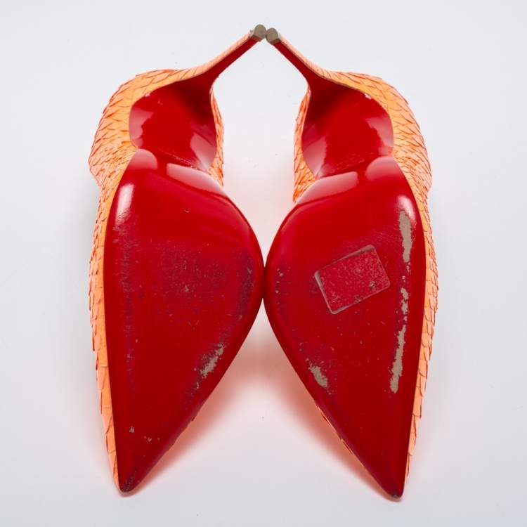 Pre Owned Christian Louboutin Neon Orange Python So Kate Pumps Size 41