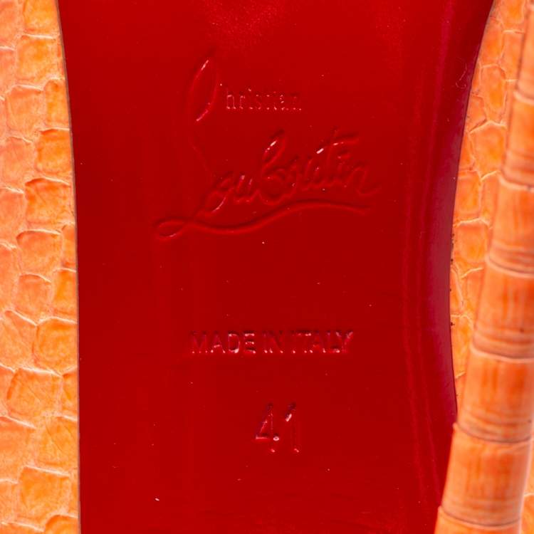 Pre Owned Christian Louboutin Neon Orange Python So Kate Pumps Size 41