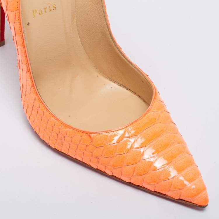 Pre Owned Christian Louboutin Neon Orange Python So Kate Pumps Size 41