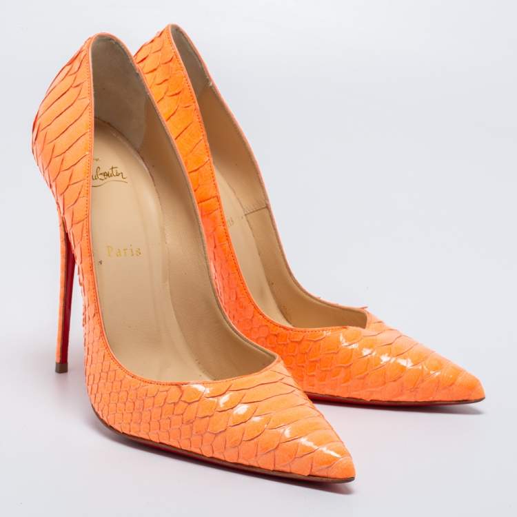 Pre Owned Christian Louboutin Neon Orange Python So Kate Pumps Size 41