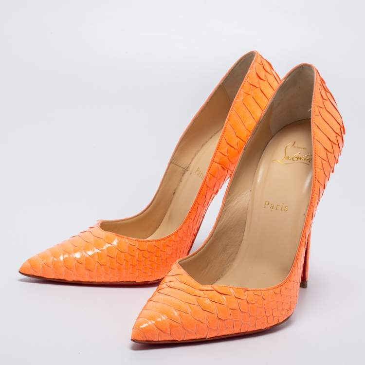 Christian Louboutin Kate 100 Patent Leather Pumps In Fluo Orange