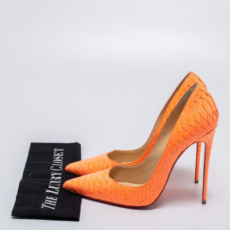Pre Owned Christian Louboutin Neon Orange Python So Kate Pumps Size 41
