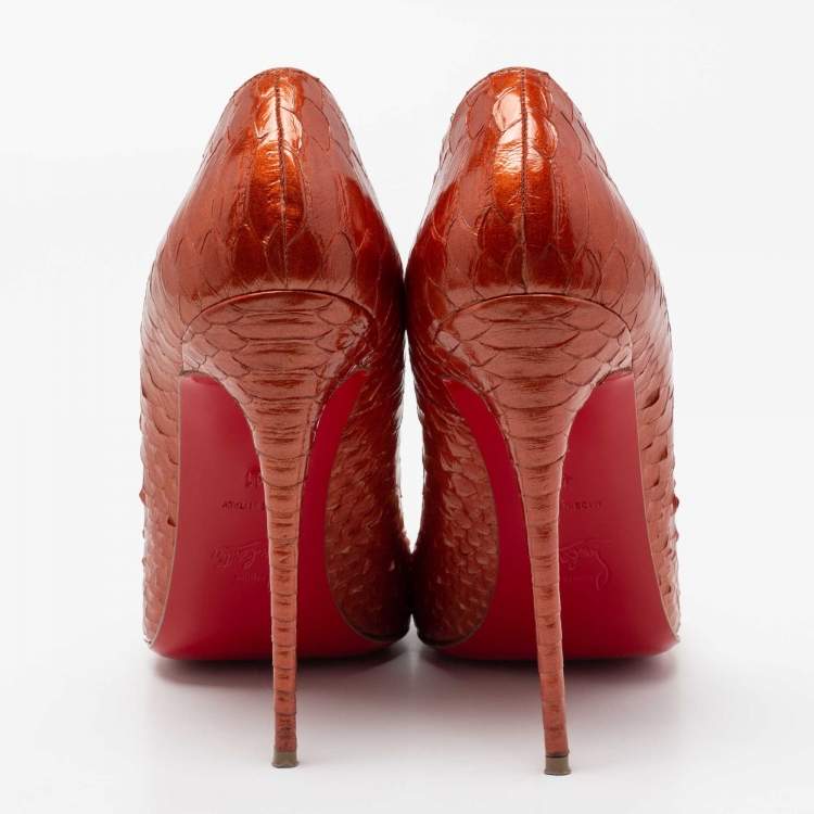 Pre Owned Christian Louboutin Rust Python Leather So Kate Pumps Size 41
