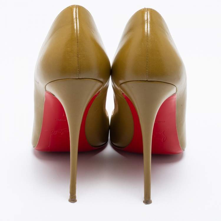 Pre Owned Christian Louboutin Olive Green/Brown Leather And Suede Cabo Embellished Pumps Size 41