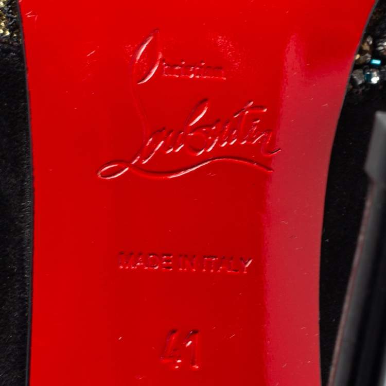 Pre Owned Christian Louboutin Black Suede And Mesh Crystal Embellished Slingback Sandals Size 41