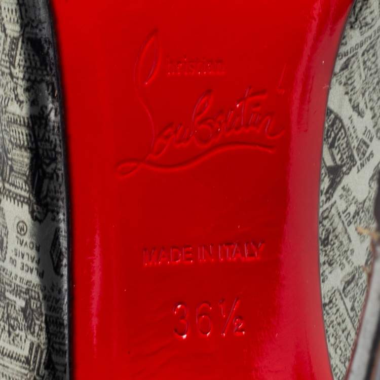Pre Owned Christian Louboutin Metallic Monochrome Paris Map Print Patent Leather Decollete Pumps Size 36.5