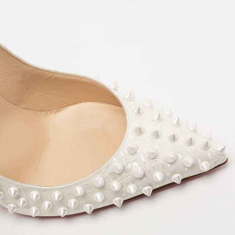 Pre Owned Christian Louboutin Ivory Textured Leather Pigalle Spikes Pumps Size 41