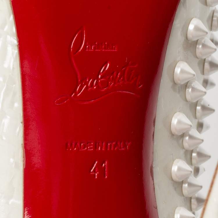 Pre Owned Christian Louboutin Ivory Textured Leather Pigalle Spikes Pumps Size 41