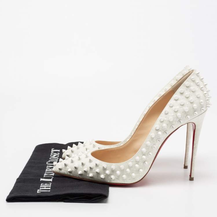 Pre Owned Christian Louboutin Ivory Textured Leather Pigalle Spikes Pumps Size 41