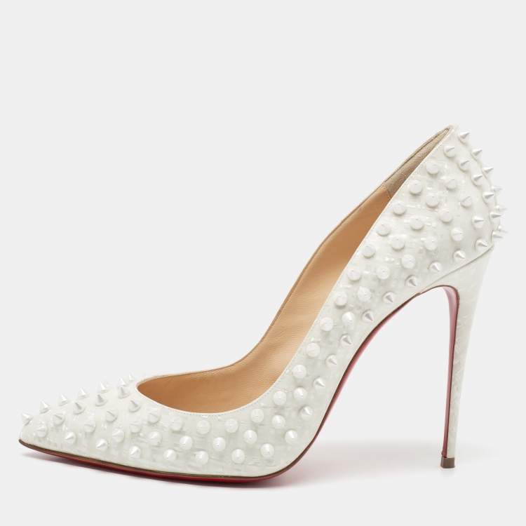 Pre Owned Christian Louboutin Ivory Textured Leather Pigalle Spikes Pumps Size 41