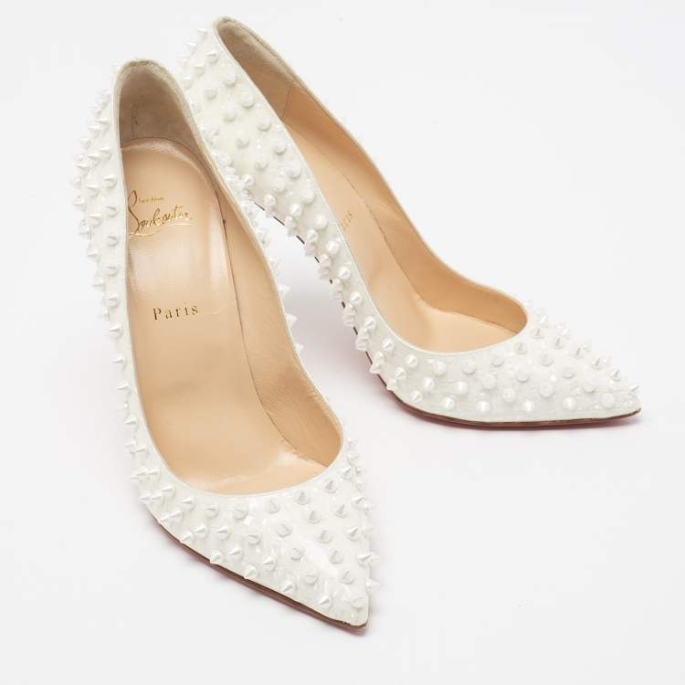 Pre Owned Christian Louboutin Ivory Textured Leather Pigalle Spikes Pumps Size 41