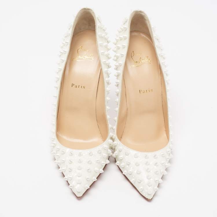 Pre Owned Christian Louboutin Ivory Textured Leather Pigalle Spikes Pumps Size 41