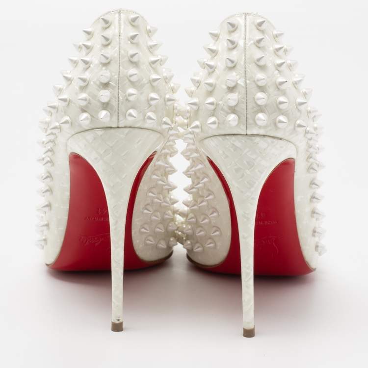 Pre Owned Christian Louboutin Ivory Textured Leather Pigalle Spikes Pumps Size 41