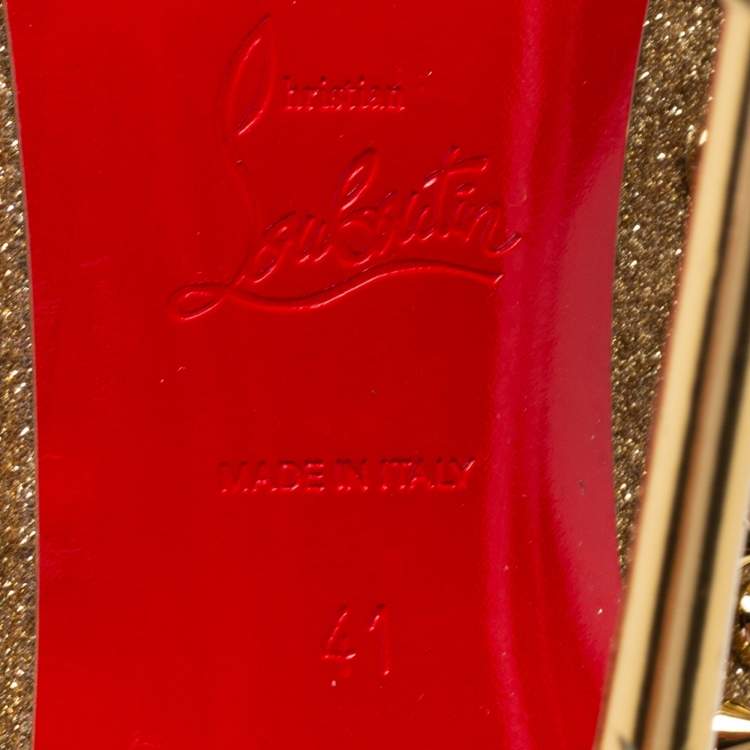 Pre Owned Christian Louboutin Gold Glitter Pigalle Follies Spikes Pumps Size 41
