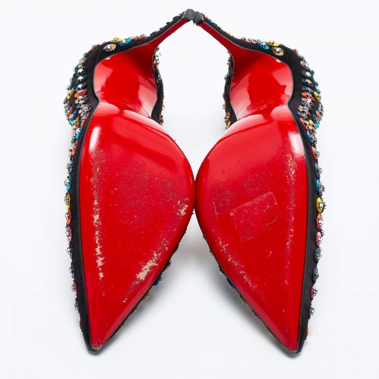 Pre Owned Christian Louboutin Black Satin Embellished Fiorilili Pumps Size 41