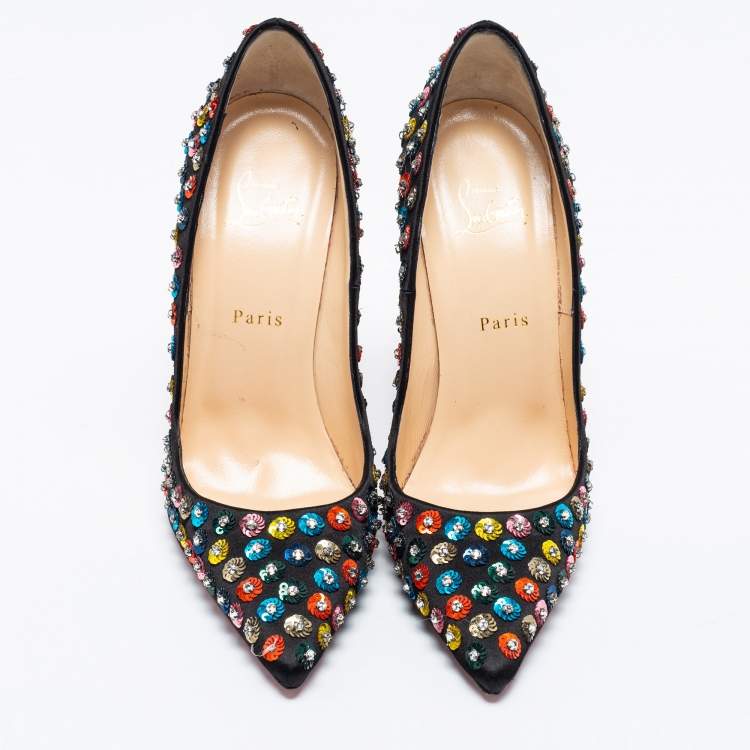 Pre Owned Christian Louboutin Black Satin Embellished Fiorilili Pumps Size 41