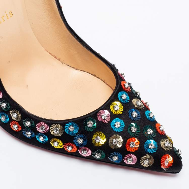 Pre Owned Christian Louboutin Black Satin Embellished Fiorilili Pumps Size 41