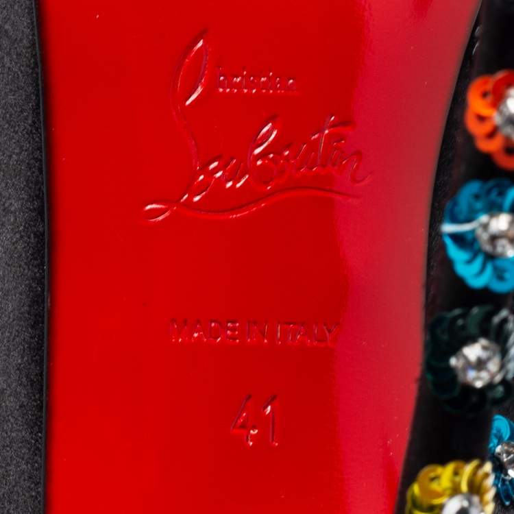 Pre Owned Christian Louboutin Black Satin Embellished Fiorilili Pumps Size 41