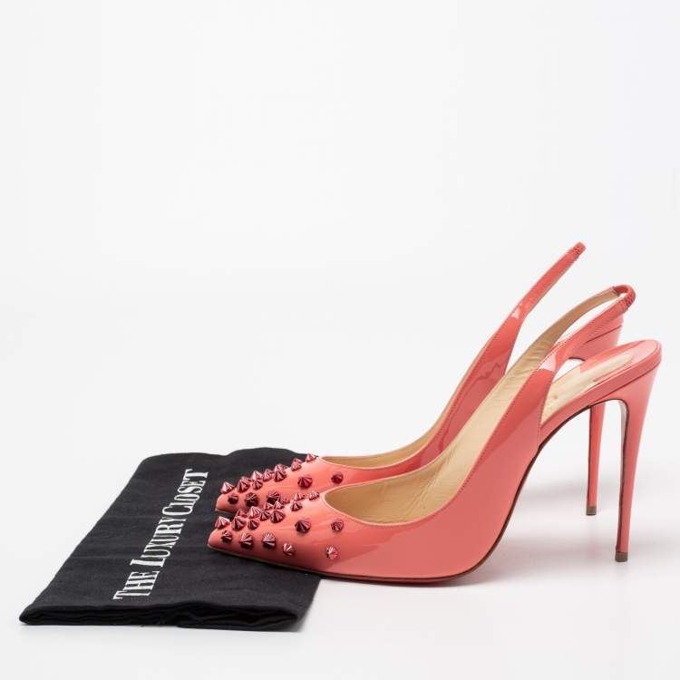 Pre Owned Christian Louboutin Dusty Pink Patent Leather Drama Spiked Slingback Sandals Size 41