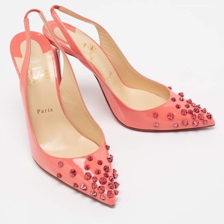 Pre Owned Christian Louboutin Dusty Pink Patent Leather Drama Spiked Slingback Sandals Size 41