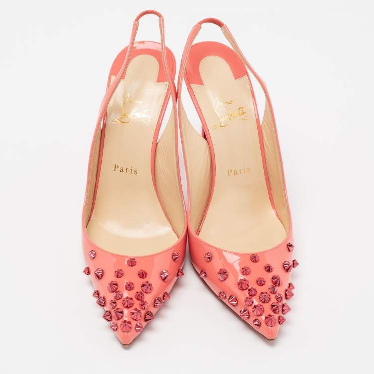 Pre Owned Christian Louboutin Dusty Pink Patent Leather Drama Spiked Slingback Sandals Size 41