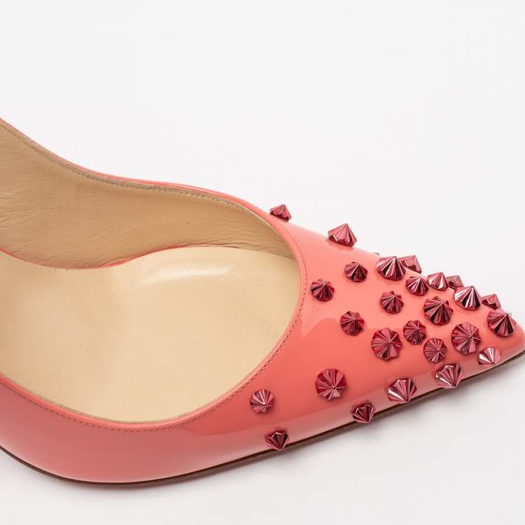 Pre Owned Christian Louboutin Dusty Pink Patent Leather Drama Spiked Slingback Sandals Size 41