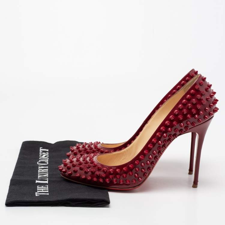 Pre Owned Christian Louboutin Burgundy Patent Leather Fifi Spikes Pumps Size 41