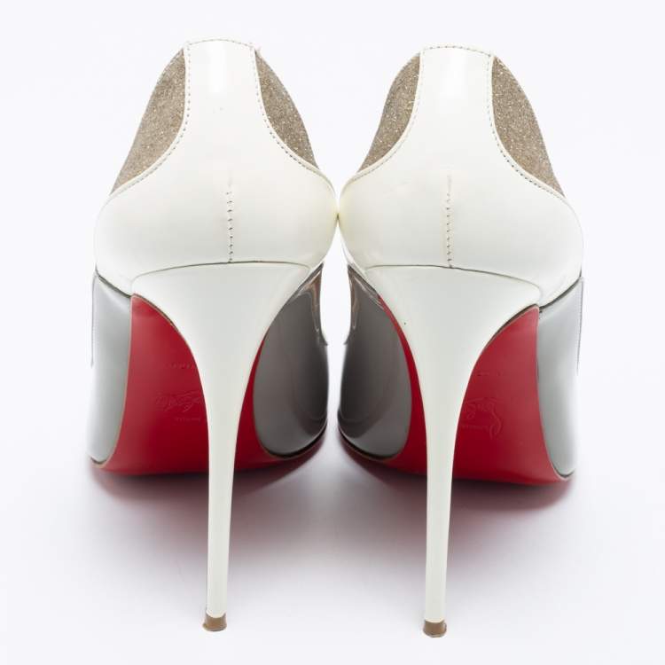 Pre Owned Christian Louboutin Grey Glitter And Patent Leather Tucsick Pumps Size 41