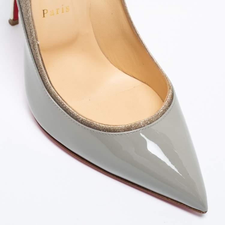 Pre Owned Christian Louboutin Grey Glitter And Patent Leather Tucsick Pumps Size 41