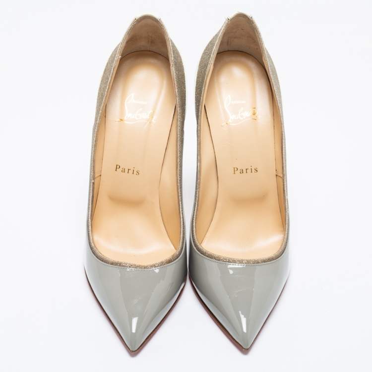 Pre Owned Christian Louboutin Grey Glitter And Patent Leather Tucsick Pumps Size 41