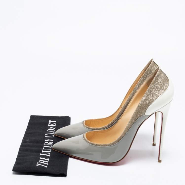 Pre Owned Christian Louboutin Grey Glitter And Patent Leather Tucsick Pumps Size 41