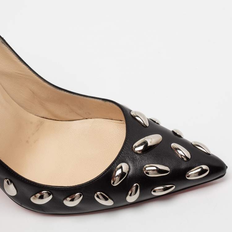Pre Owned Christian Louboutin Black Leather Embellished Pumps Size 41